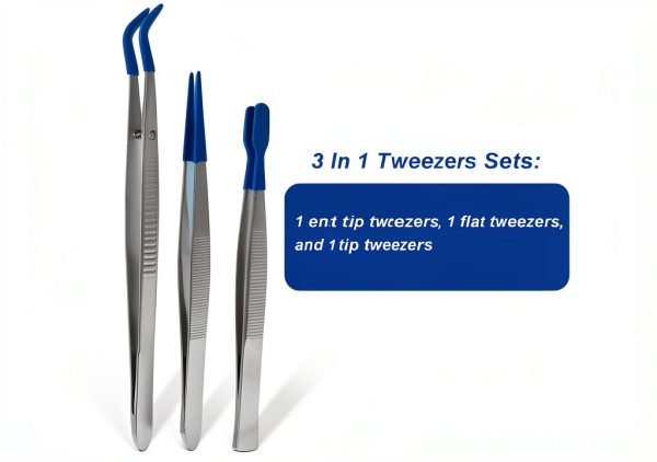 Curved Tweezers OSVJE 3-Pack Bent PVC Tip Stainless Steel for Jewelry-3