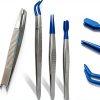 Curved Tweezers OSVJE 3-Pack Bent PVC Tip Stainless Steel for Jewelry-2