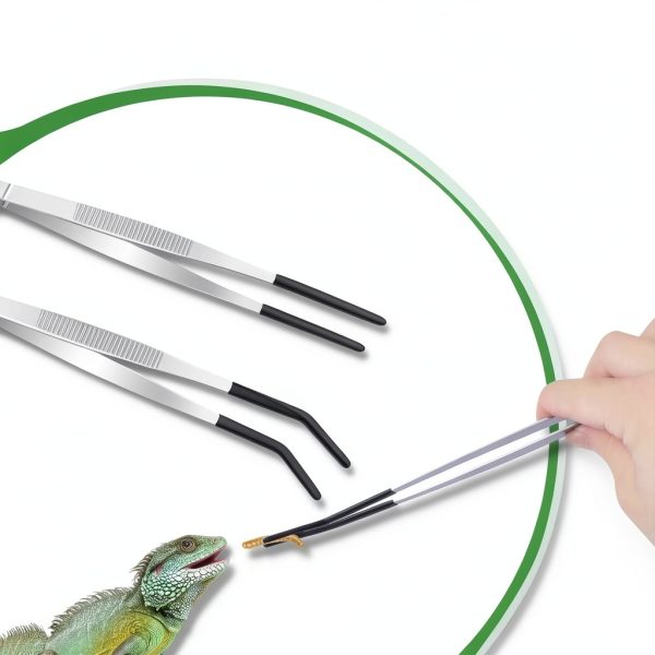 Extra Long Feeding Tongs with Rubber Cover Tips,2PCS 11.8" Stainless Steel Long Tweezers for Fish Tank,Terrarium,Reptile, Bearded Dragon(Straight and Curved Tweezers） (Silver, 11.8inch)-2