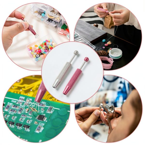 2 Pcs Piercing Ball Grabber Tool, Diamond 4 Prongs Claw Tweezers Stainless Steel Jeweler Pick Up Tool Piercing Assistant Pen for Tiny Objects Ic Chips Electronic Components-5