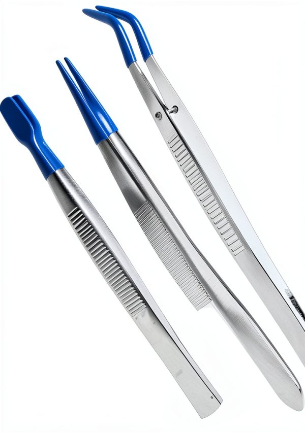Curved Tweezers OSVJE 3-Pack Bent PVC Tip Stainless Steel for Jewelry-4