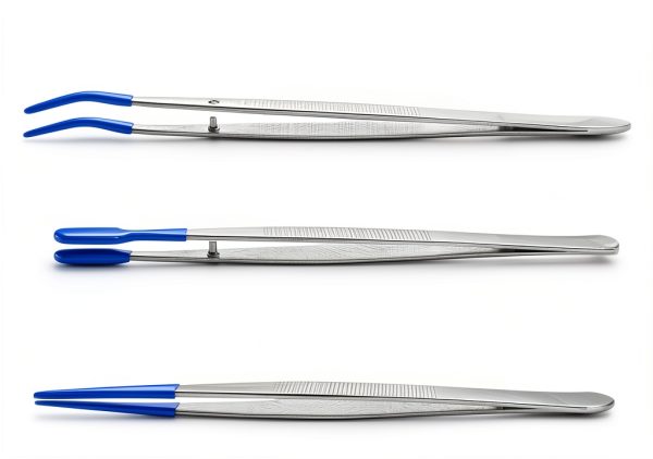 Curved Tweezers OSVJE 3-Pack Bent PVC Tip Stainless Steel for Jewelry-1