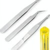 Precision ESD Tweezers Set 3pcs Stainless Steel Curved 1.5mm-0