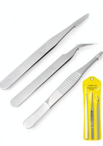 Precision ESD Tweezers Set 3pcs Stainless Steel Curved 1.5mm-0