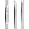 Precision ESD Tweezers Set 3pcs Stainless Steel Curved 1.5mm-5