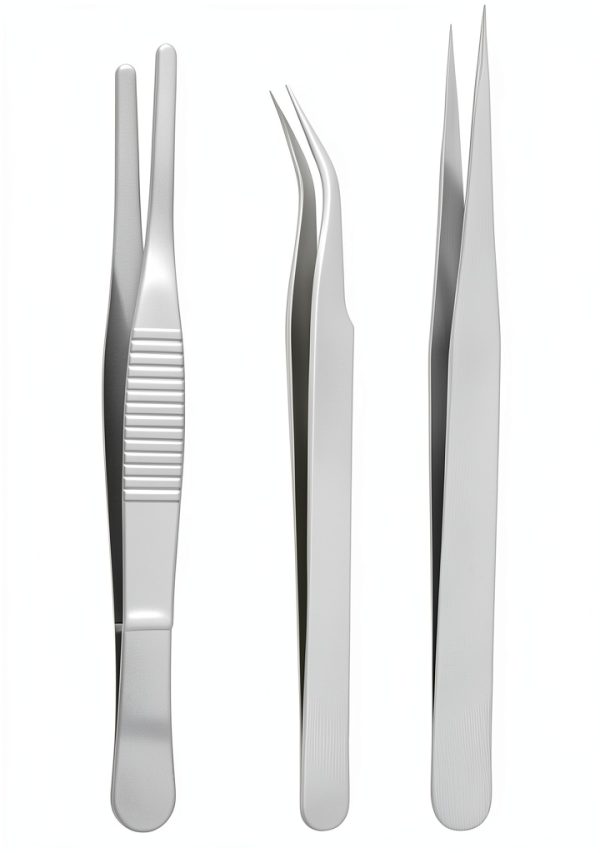 Precision ESD Tweezers Set 3pcs Stainless Steel Curved 1.5mm-5