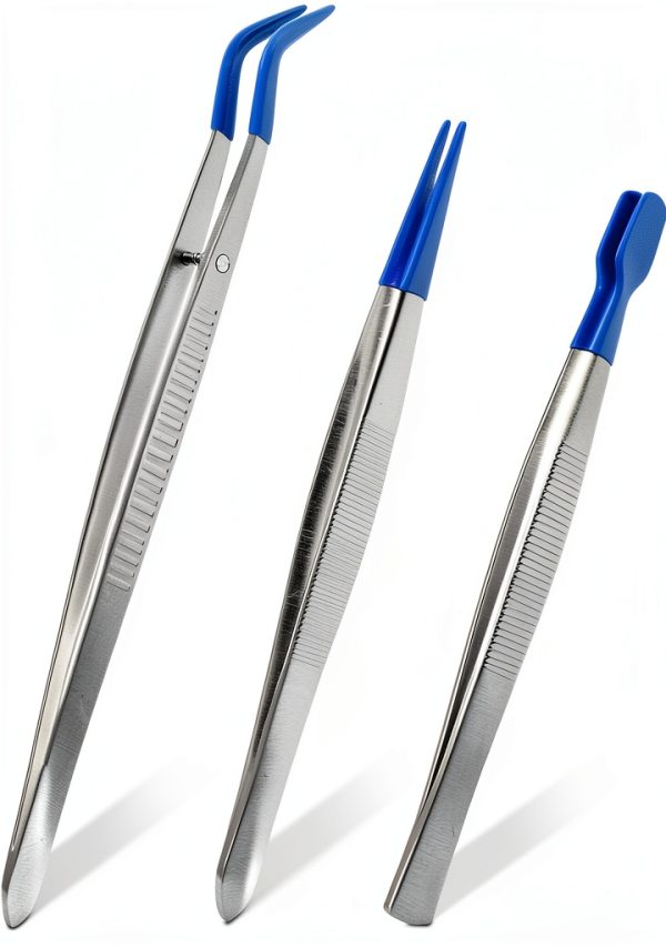 Curved Tweezers OSVJE 3-Pack Bent PVC Tip Stainless Steel for Jewelry-0