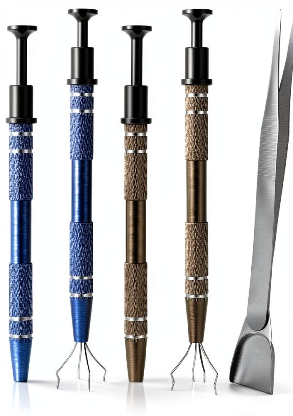4 Claw Pick up Tool Skrfren Lab Tweezers Stainless Steel 5-Piece Set-0