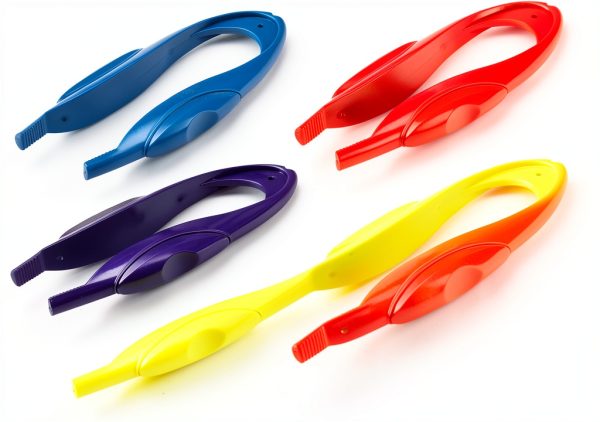 6Pcs Plastic Colorful Easy Grip Rainbow Tweezers for Kids Lab Tools-5
