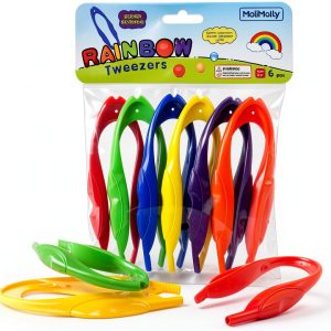 6Pcs Plastic Colorful Easy Grip Rainbow Tweezers for Kids Lab Tools-0