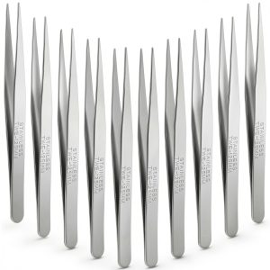 WILLBOND 10 Pcs Stainless Steel Tweezers - Lab Forceps with Serrated-0