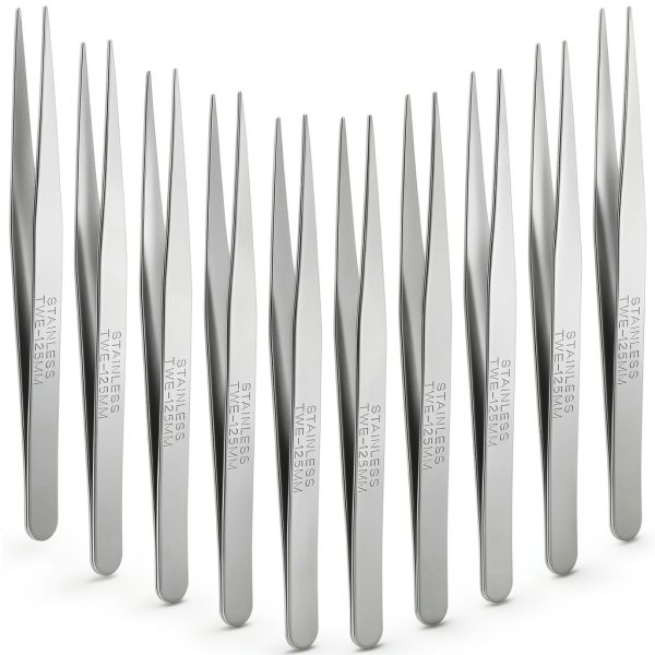 WILLBOND 10 Pcs Stainless Steel Tweezers - Lab Forceps with Serrated-0