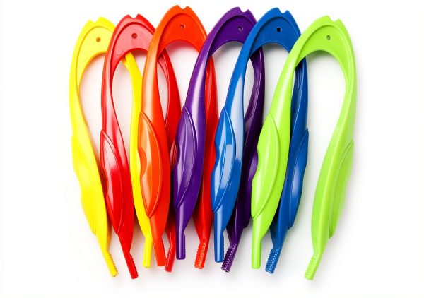 6Pcs Plastic Colorful Easy Grip Rainbow Tweezers for Kids Lab Tools-2