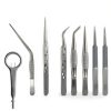 8 Pcs Tweezers Set Stainless Steel Tweezers Forceps with Magnifying Glass Straight Fine Point Forceps Curved Round Flat Tip Tweezers 9 Holes Straight Curved Tip Tweezers for Beauty Craft (Simple)-3