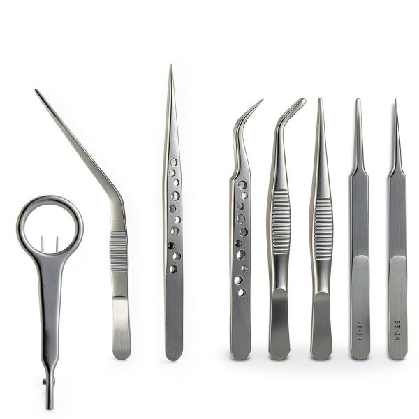 8 Pcs Tweezers Set Stainless Steel Tweezers Forceps with Magnifying Glass Straight Fine Point Forceps Curved Round Flat Tip Tweezers 9 Holes Straight Curved Tip Tweezers for Beauty Craft (Simple)-3
