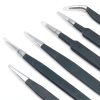 6pcs Precision ESD Tweezers Set, Anti-Static Stainless Steel Tweezers, Non-Magnetic Curved Set, Electronics Kit for Jewelry, Craft, Electronics (1.5mm)-2