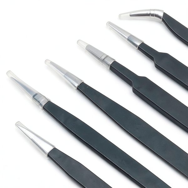 6pcs Precision ESD Tweezers Set, Anti-Static Stainless Steel Tweezers, Non-Magnetic Curved Set, Electronics Kit for Jewelry, Craft, Electronics (1.5mm)-2