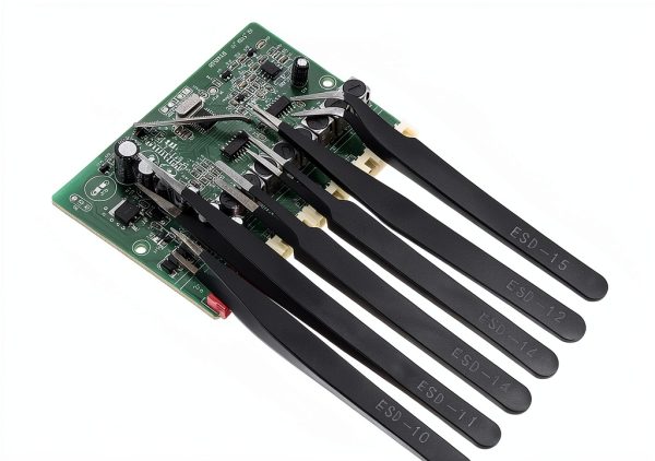 6pcs Precision ESD Tweezers Set, Anti-Static Stainless Steel Tweezers, Non-Magnetic Curved Set, Electronics Kit for Jewelry, Craft, Electronics (1.5mm)-8
