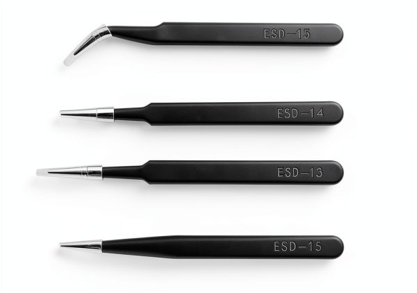 6pcs Precision ESD Tweezers Set, Anti-Static Stainless Steel Tweezers, Non-Magnetic Curved Set, Electronics Kit for Jewelry, Craft, Electronics (1.5mm)-4