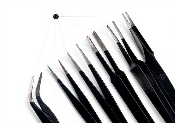 6pcs Precision ESD Tweezers Set, Anti-Static Stainless Steel Tweezers, Non-Magnetic Curved Set, Electronics Kit for Jewelry, Craft, Electronics (1.5mm)-5