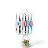 6 Pieces Craft Tweezers Crossing Lock Curved Tweezers Stainless Steel Soft Grip Precision Reverse Grip Fine Tip Tools for DIY Craft, Jewelry, Beading, Electronics, Laboratory Work-6