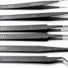 6pcs Precision ESD Tweezers Set, Anti-Static Stainless Steel Tweezers, Non-Magnetic Curved Set, Electronics Kit for Jewelry, Craft, Electronics (1.5mm)-0