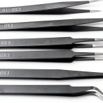 6pcs Precision ESD Tweezers Set, Anti-Static Stainless Steel Tweezers, Non-Magnetic Curved Set, Electronics Kit for Jewelry, Craft, Electronics (1.5mm)-0