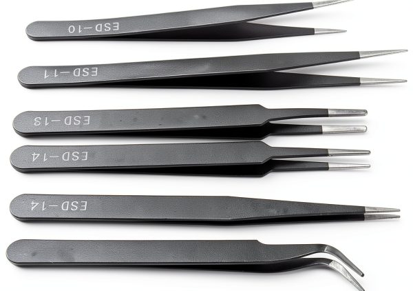 6pcs Precision ESD Tweezers Set, Anti-Static Stainless Steel Tweezers, Non-Magnetic Curved Set, Electronics Kit for Jewelry, Craft, Electronics (1.5mm)-0