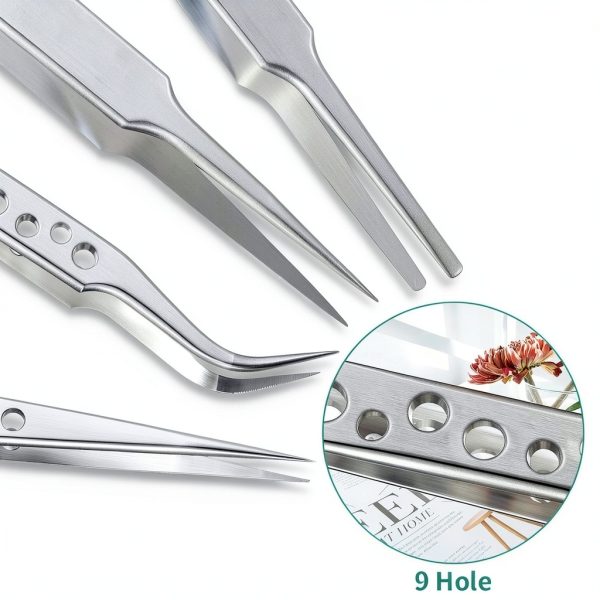 8 Pcs Tweezers Set Stainless Steel Tweezers Forceps with Magnifying Glass Straight Fine Point Forceps Curved Round Flat Tip Tweezers 9 Holes Straight Curved Tip Tweezers for Beauty Craft (Simple)-2