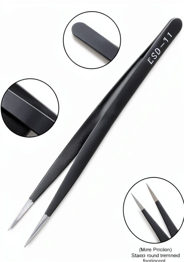 6pcs Precision ESD Tweezers Set, Anti-Static Stainless Steel Tweezers, Non-Magnetic Curved Set, Electronics Kit for Jewelry, Craft, Electronics (1.5mm)-1